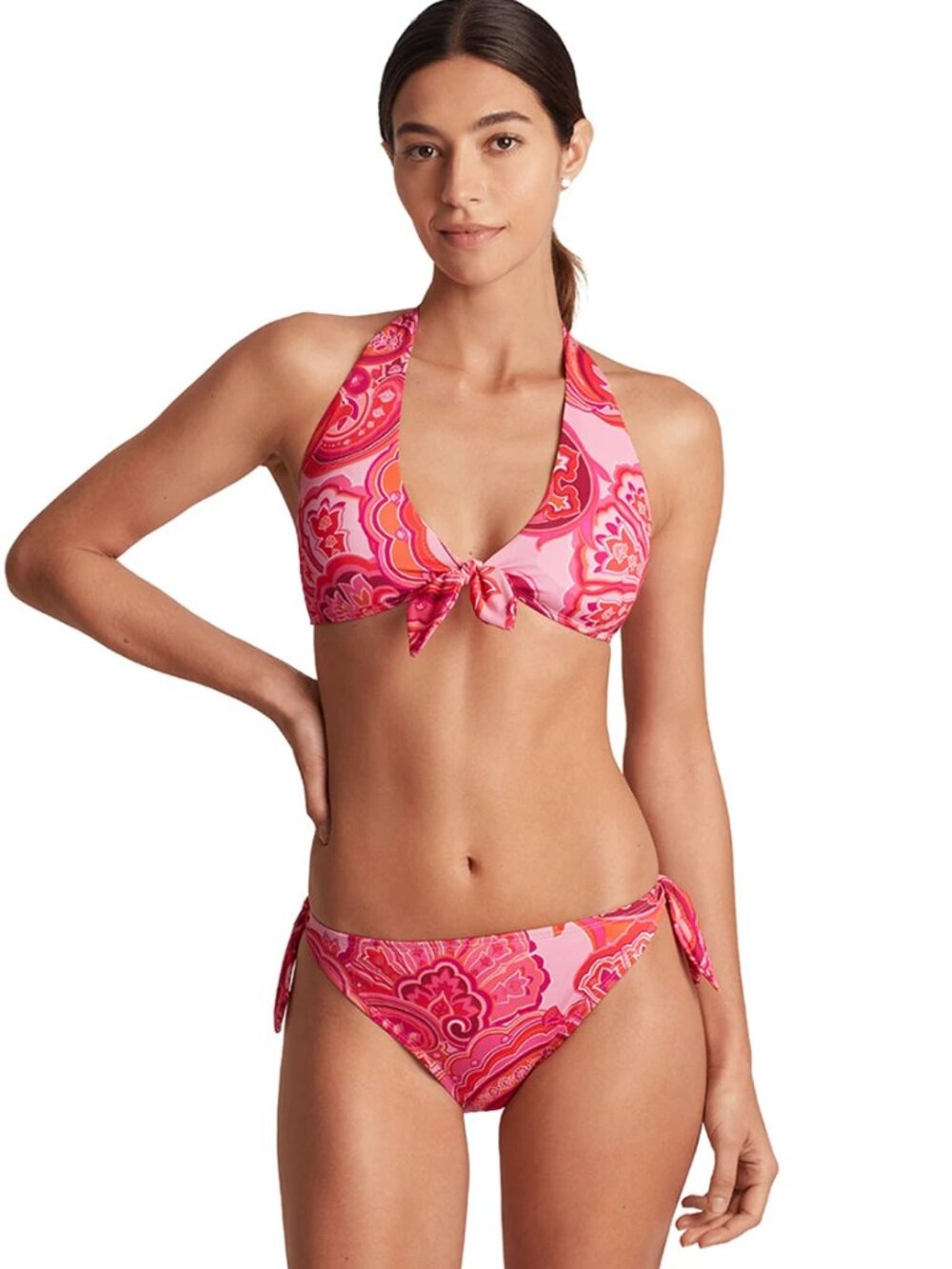 NWT Lauren Ralph Lauren Paisley Halter Bikini Top & Side Tie Bottom Set 6